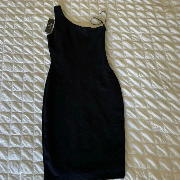Lulus black knit one shoulder mini dress - Picture 4 of 8